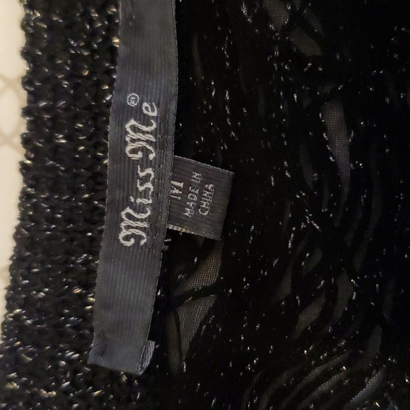 Miss Me Black Shimmering Top w/ embellished shoulders. Slit back. - Picture 8 of 9